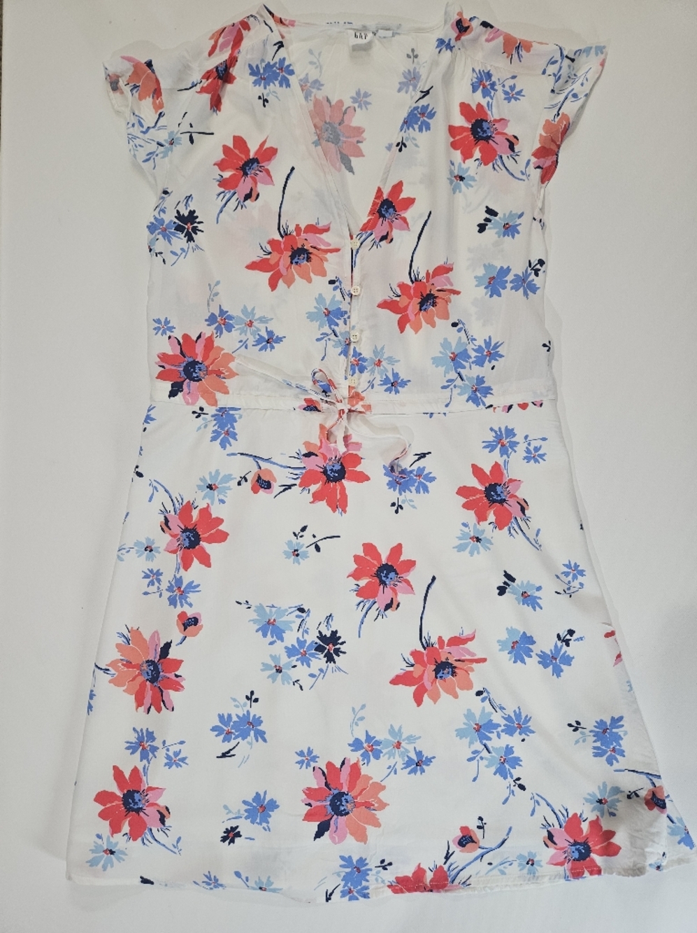 Gap Sundress‎ Womens XS Red White Blue Floral Flutter Sleeve